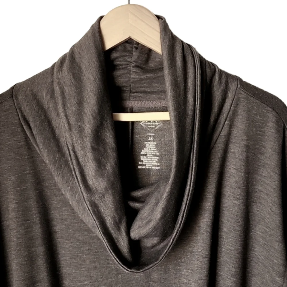 ST JOHNS BAY Gray Cowl Neck Knit Top 2X 3X Heathered Long Sleeve Sweater